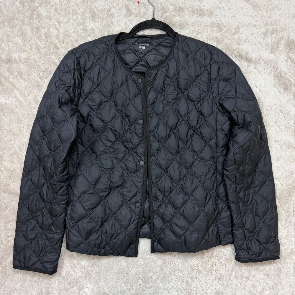 Uniqlo Warm Padded Quilted Jacket Black Women Medium Snap Front Lightweight
